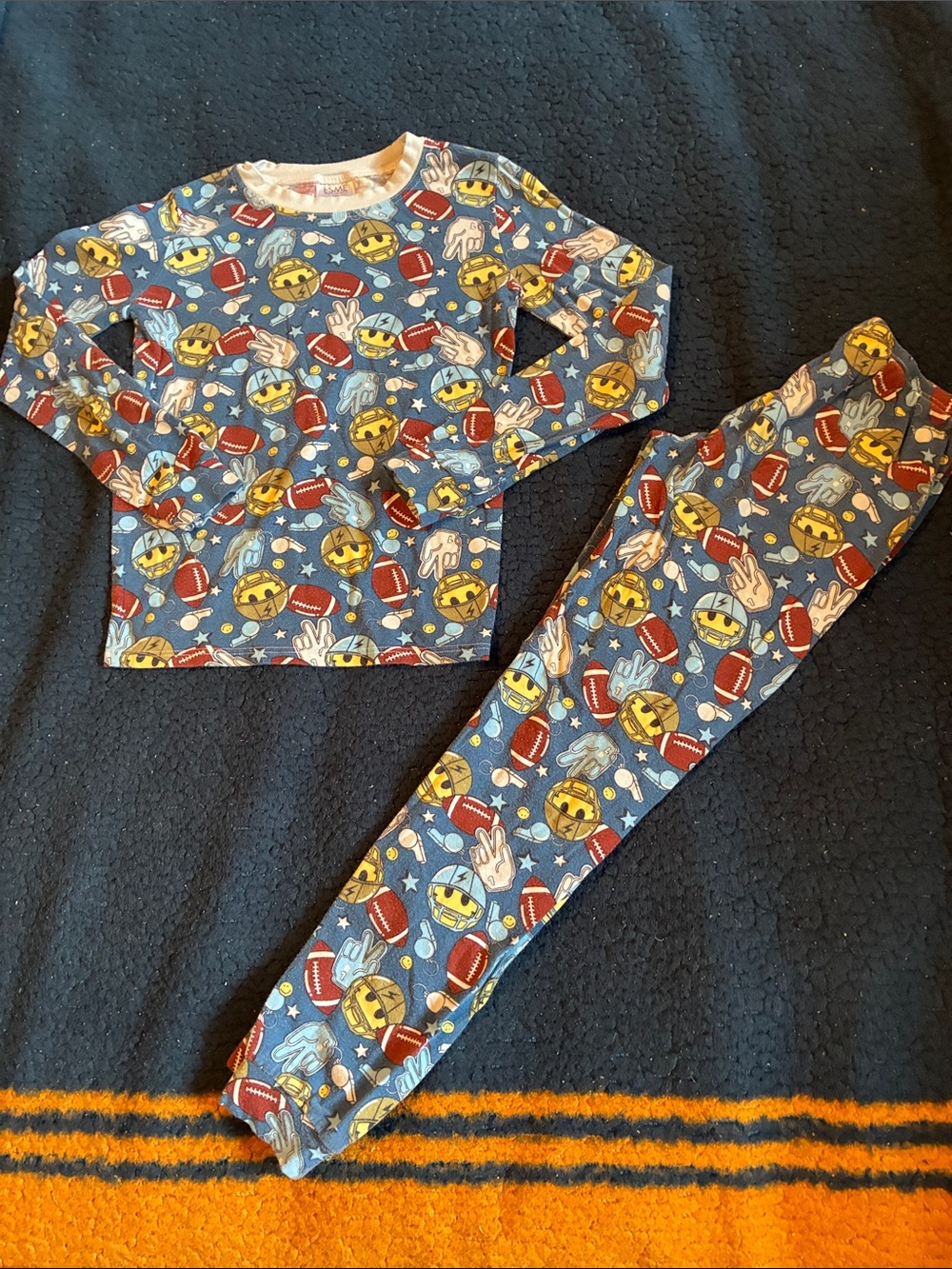 ESME Blue Kids Emoji & Football Pajama Set - Long Sleeve Top & Pants